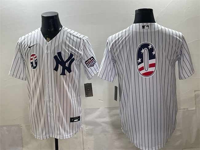 Men's New York Yankees #0 Marcus Stroman White 2026 USA 250 Fourth of July Home Stadium Stitched Baseball Jersey Men's New York Yankees #0 Marcus Stroman White 2026 USA 250 Fourth of July Home Stadium Stitched Baseball Jersey